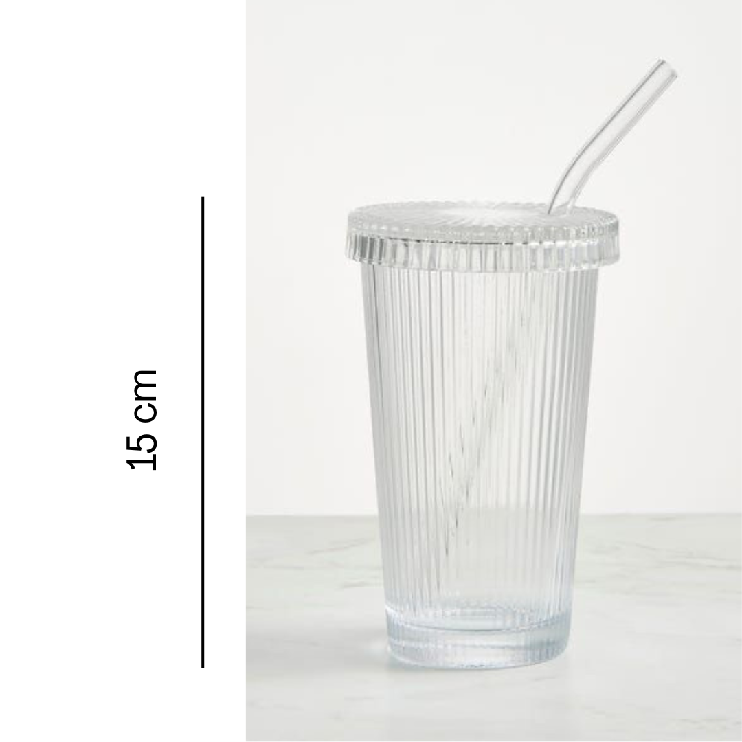 Trinkglas mit Deckel + Glas Trinkhalm